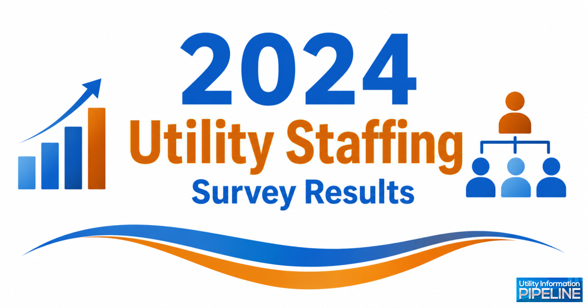 Banner graphic titled '2025 Utility Fee Survey Results,' featuring an ascending bar chart icon, a clipboard with checkmarks icon, a blue and orange wave design, and the Utility Information Pipeline logo.